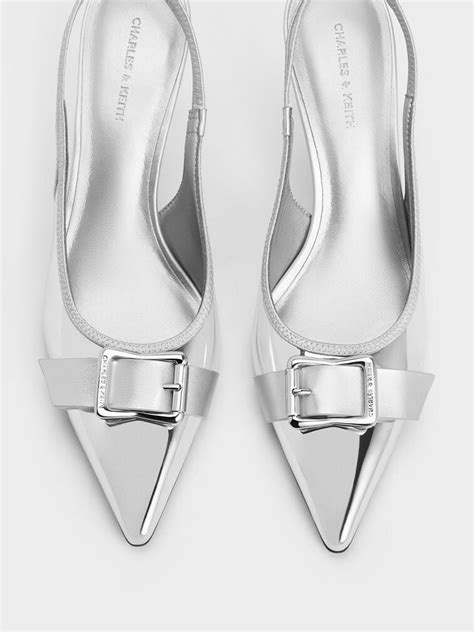 silver metallic fabric jewel buckled pumps|silver toe pumps for sale.